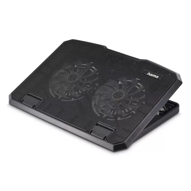 Hama 00126806 Black Metal base refrigeradora para portátil, inclinable, silenciosa, 2 ventiladores, hasta 40 cm (15,6 pulgadas), negra
