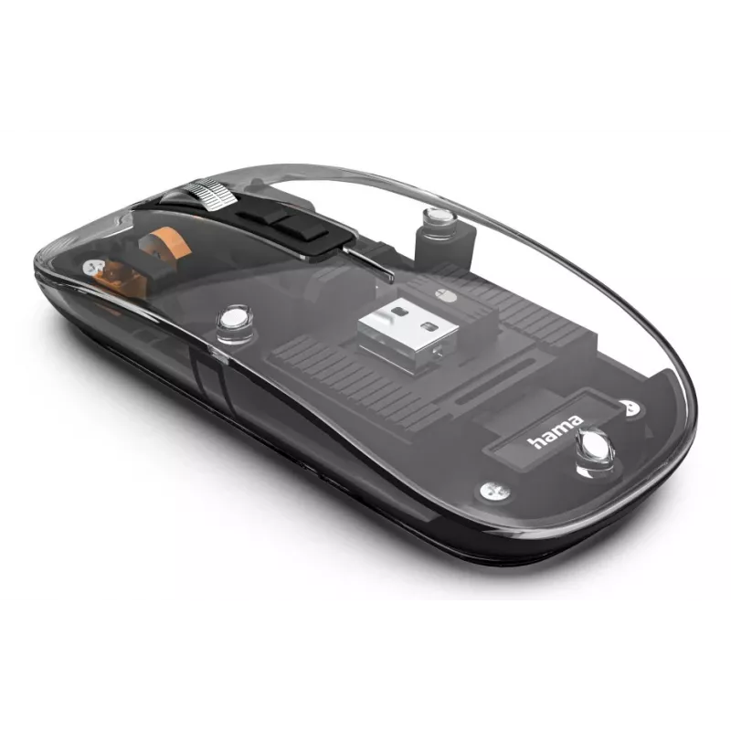 Hama WM-600 Multi-Device ratón, inalámbrico RF + Bluetooth, plano, 6 botones, transparente