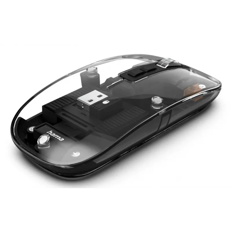 Hama WM-600 Multi-Device ratón, inalámbrico RF + Bluetooth, plano, 6 botones, transparente