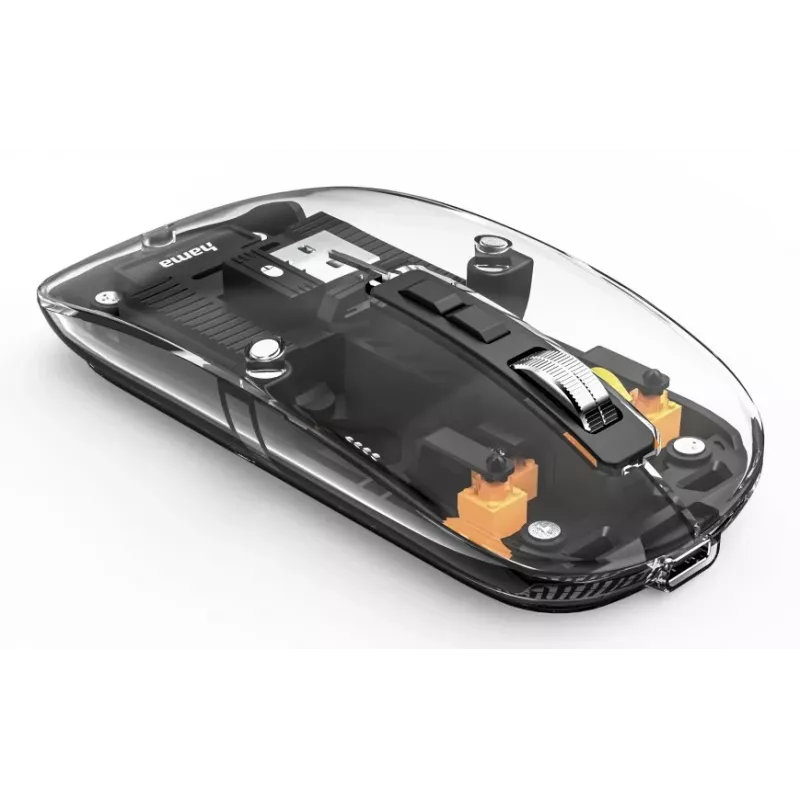 Hama WM-600 Multi-Device ratón, inalámbrico RF + Bluetooth, plano, 6 botones, transparente