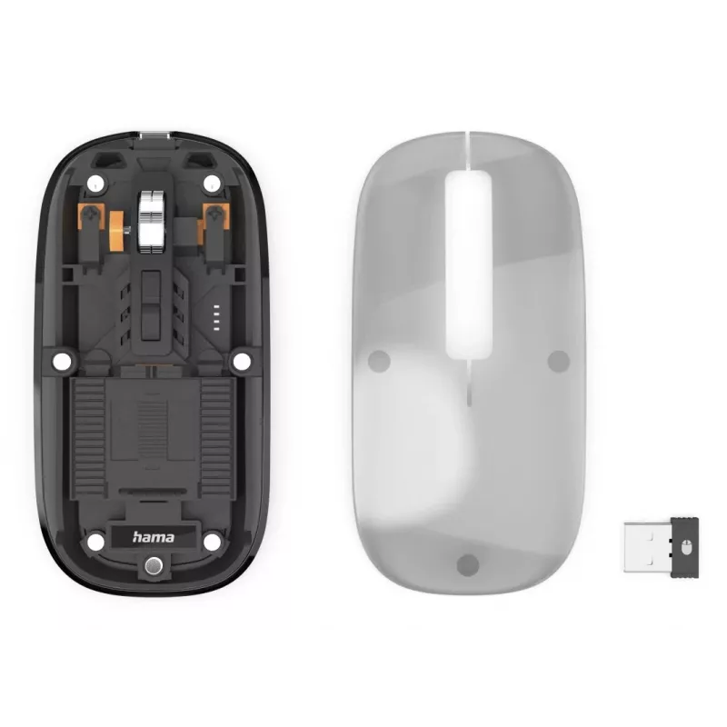 Hama WM-600 Multi-Device ratón, inalámbrico RF + Bluetooth, plano, 6 botones, transparente