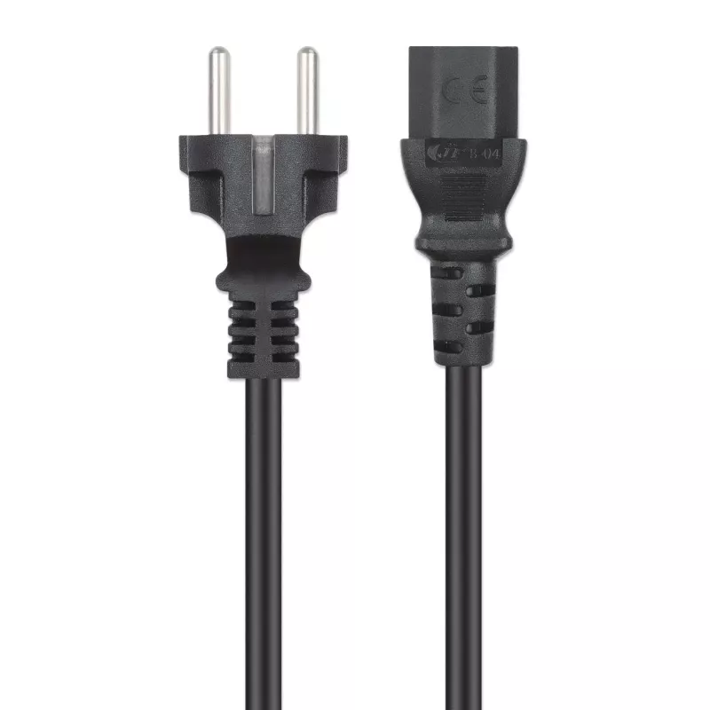 Manhattan cable de alimentación, conector macho euro de 2 patillas (CEE 7/4 Schuko) a conector hembra C13 (conexión de aparatos fríos), 1m, 10A, negro, garantía de por vida