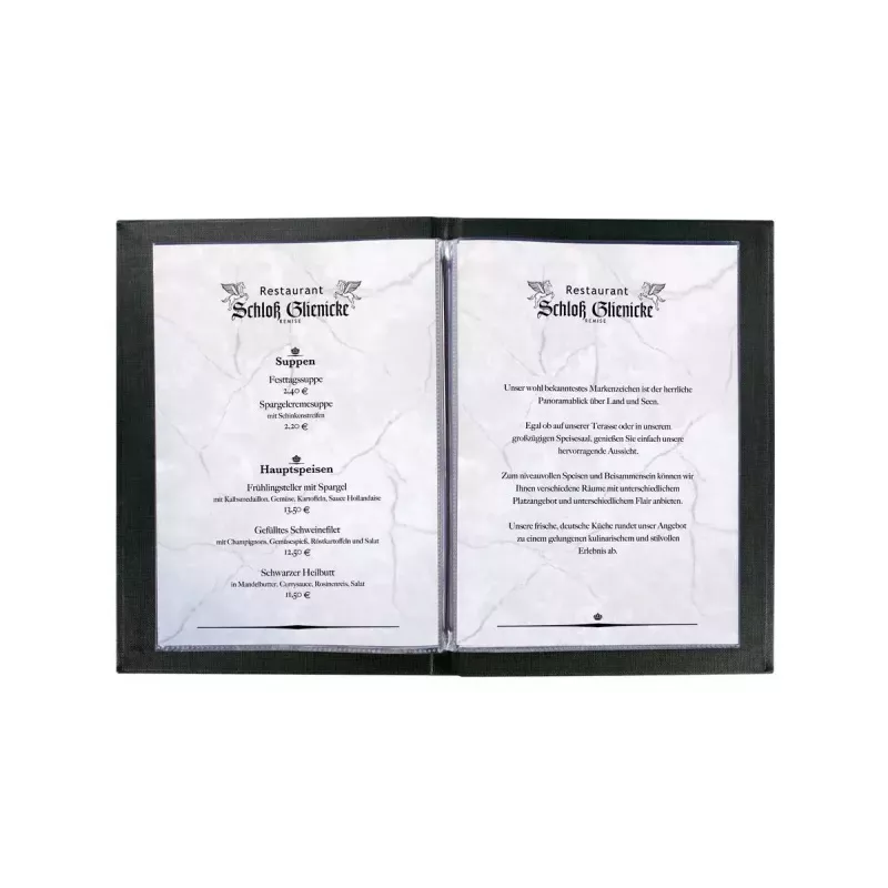 Sigel SM115 carpeta de menú A5, negra, plástico, con 2 fundas dobles transparentes