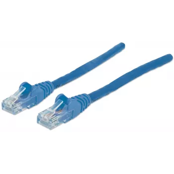 Cable de red Intellinet, Cat6, 20 m, Azul, CCA, U/UTP, PVC, RJ45, contactos dorados, sin lengüeta, funda antipinzamiento, garantía de por vida