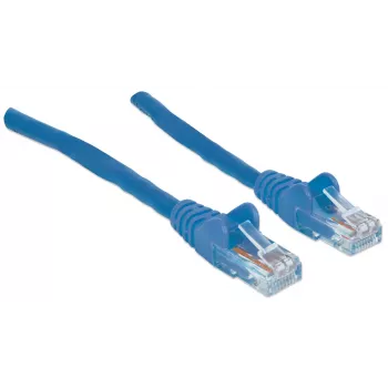 Cable de red Intellinet, Cat6, 20 m, Azul, CCA, U/UTP, PVC, RJ45, contactos dorados, sin lengüeta, funda antipinzamiento, garantía de por vida