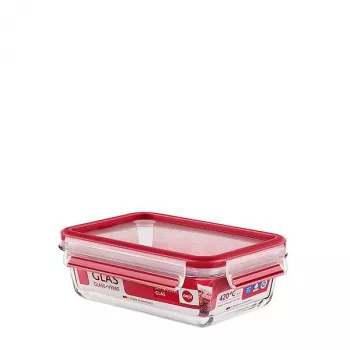 Recipiente rectangular de vidrio EMSA Clip & Close 0,7 L rojo, transparente 1 ud.