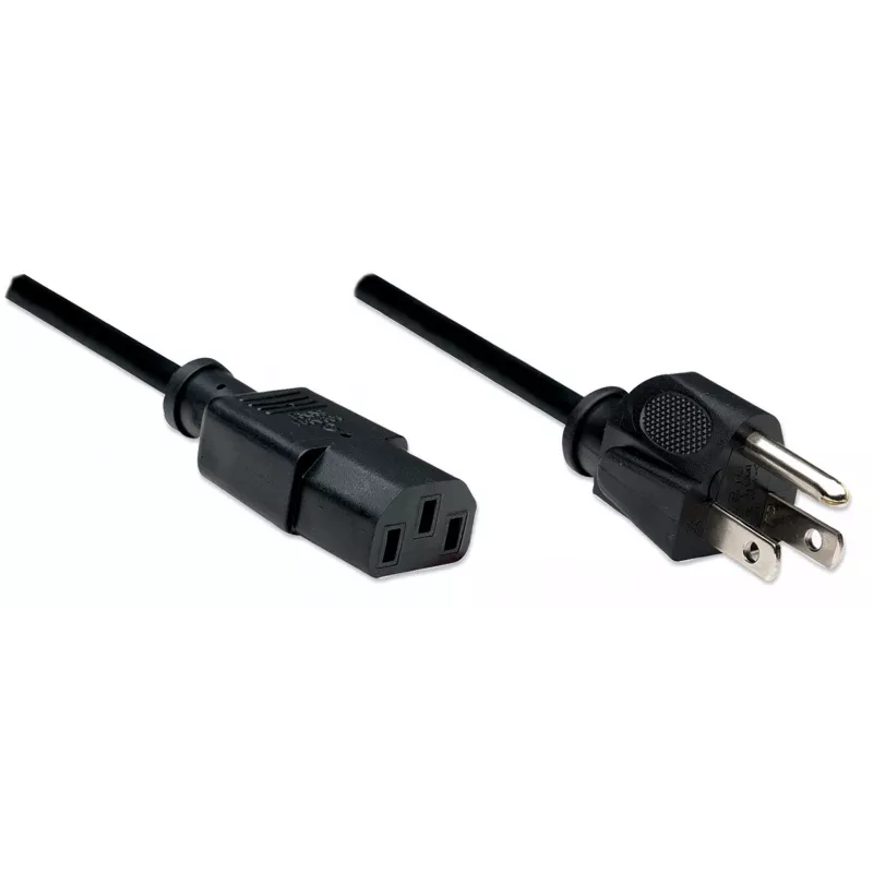 Cable de alimentación Manhattan, conector macho US de 2 polos (NEMA 5-15) a conector hembra C13 (conector de aparato), 1,8 m, negro, bolsa de plástico