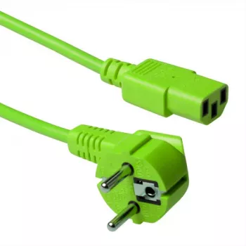 Cable de alimentación ACT conector CEE 7/7 (acodado) - C13 verde 3 m