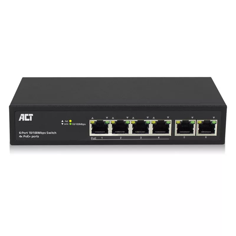 ACT switch de red de 6 puertos, 10/100 Mbit/s, 4x puertos PoE+ (30 W)