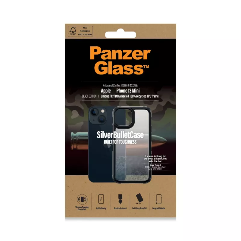 Funda PanzerGlass SilverBullet ClearCase iPhone 13 Mini negra