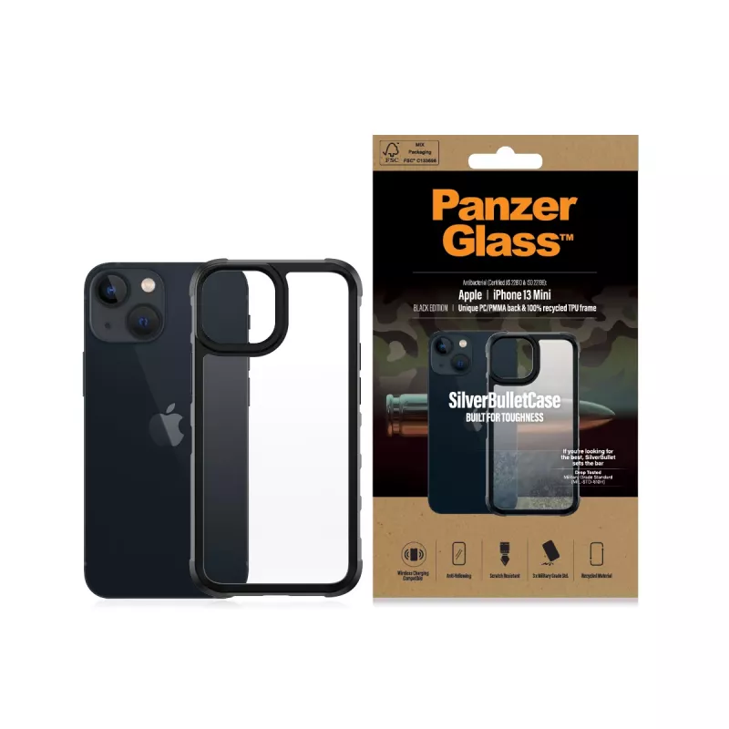Funda PanzerGlass SilverBullet ClearCase iPhone 13 Mini negra