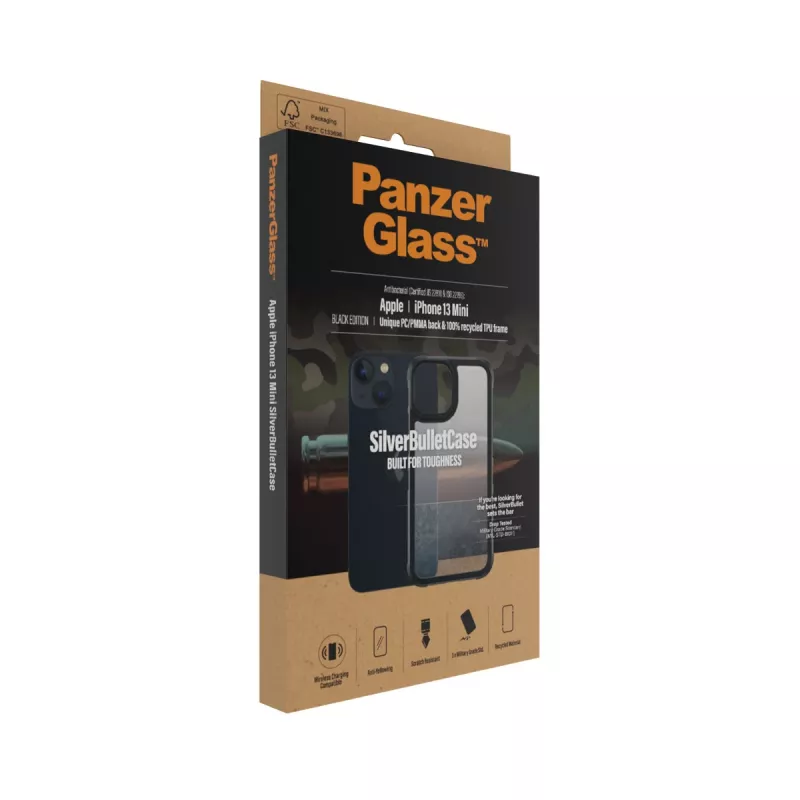 Funda PanzerGlass SilverBullet ClearCase iPhone 13 Mini negra