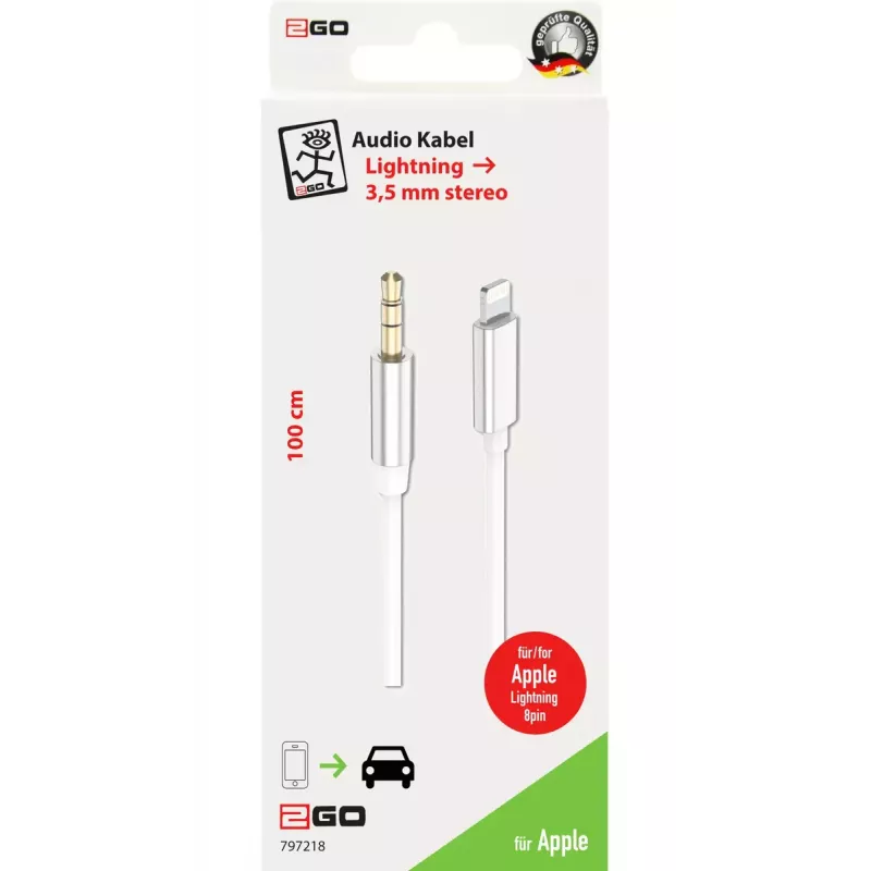Cable de audio 2GO 797218 1 m 3,5 mm Lightning blanco