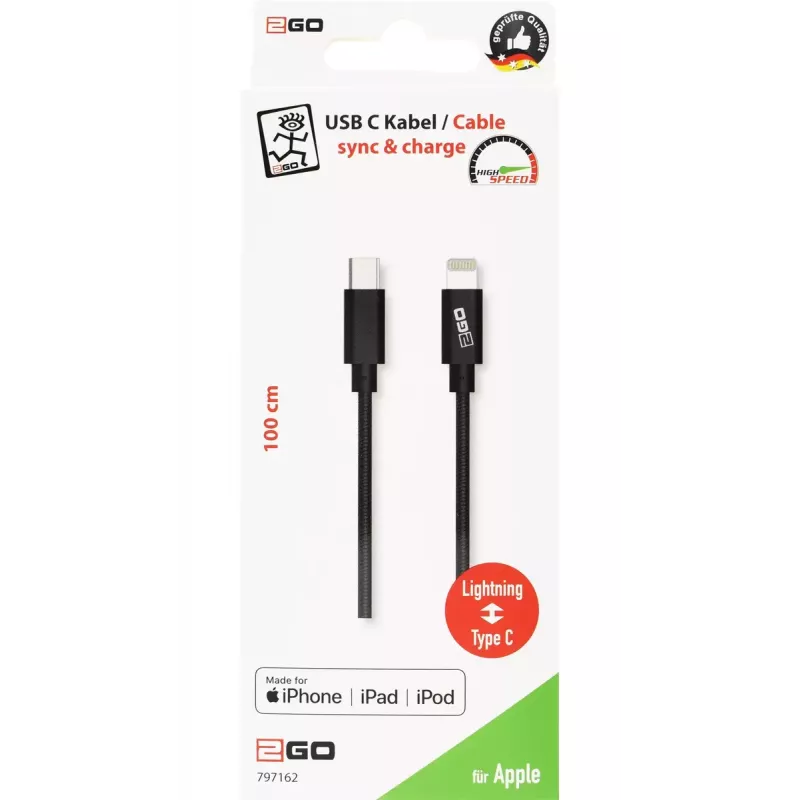Cable Lightning 2GO 797162 1 m negro USB-C
