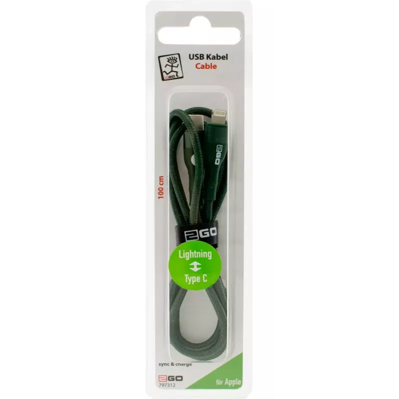 Cable Lightning 2GO 797312 1 m verde conector USB-C