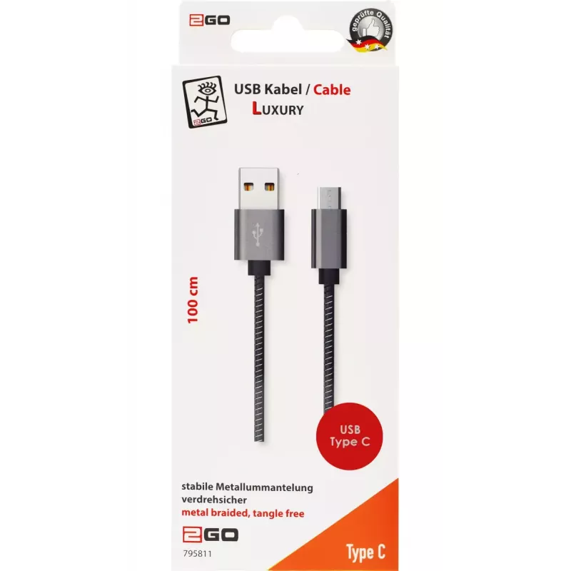 Cable USB 2GO 795812 USB 3.2 Gen 1 1 m USB B USB C gris