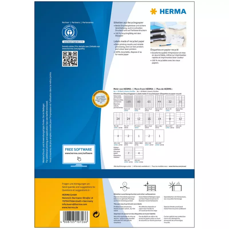 Etiquetas de impresora autoadhesivas HERMA 10726 blancas 4,83x2,54 cm 3520 etiquetas