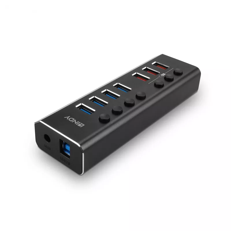 Hub USB 3.0 Lindy de 4 puertos con 3 conexiones Quick Charge 3.0