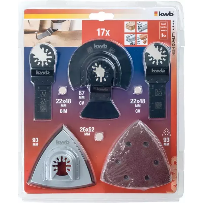 Juego de hojas kwb Universal kit 17 pcs para aluminio, hormigón, cobre, pladur, plástico, chapa y madera