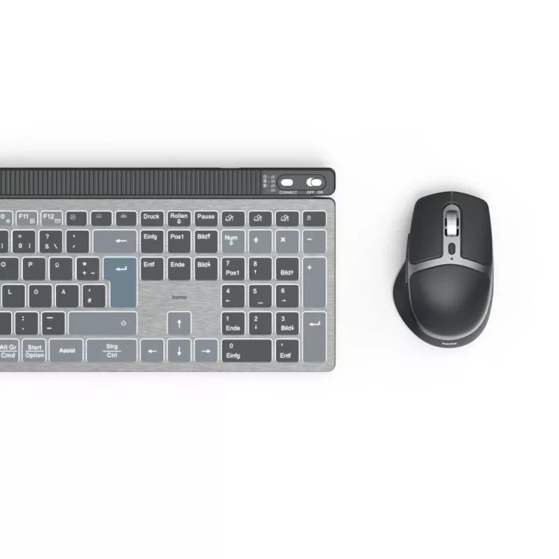 Hama WKM-750 set de teclado y ratón inalámbrico multidispositivo, LED, QWERTZ, negro
