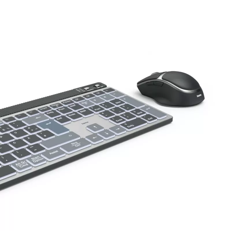 Hama WKM-750 set de teclado y ratón inalámbrico multidispositivo, LED, QWERTZ, negro