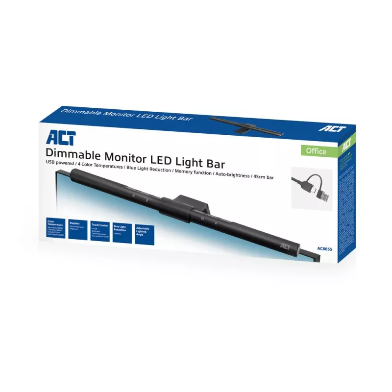 Barra de luz LED para monitor ACT AC8055 — lámpara de pantalla regulable alimentada por USB