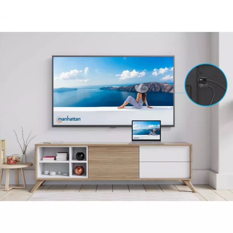 Kit de presentación inalámbrico HDMI 1080p Manhattan, set de 2 piezas con receptor HDMI y dongle transmisor HDMI para la transmisión inalámbrica de una señal de vídeo desde un portátil/tablet/smartphone a un televisor o proyector HDMI, Negro