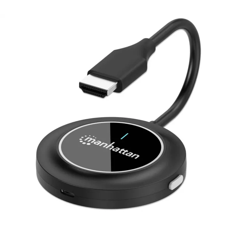 Kit de presentación inalámbrico HDMI 1080p Manhattan, set de 2 piezas con receptor HDMI y dongle transmisor HDMI para la transmisión inalámbrica de una señal de vídeo desde un portátil/tablet/smartphone a un televisor o proyector HDMI, Negro