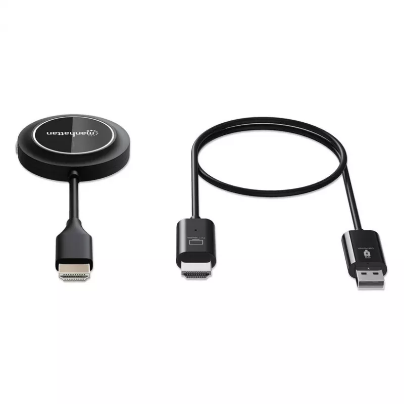 Kit de presentación inalámbrico HDMI 1080p Manhattan, set de 2 piezas con receptor HDMI y dongle transmisor HDMI para la transmisión inalámbrica de una señal de vídeo desde un portátil/tablet/smartphone a un televisor o proyector HDMI, Negro