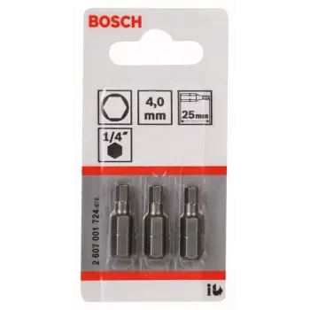 Bosch 2607001724 Punta hexagonal 4 mm, extra dura, C 6,3, 3 uds.