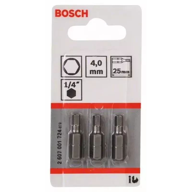 Bosch 2607001724 Punta hexagonal 4 mm, extra dura, C 6,3, 3 uds.