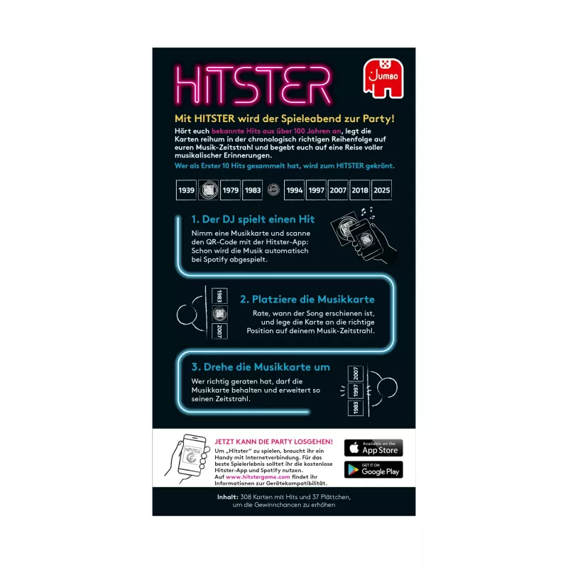 Jumbo Hitster (edición en alemán), juego de cartas, fiesta, 16 años, 30 min, 30 min