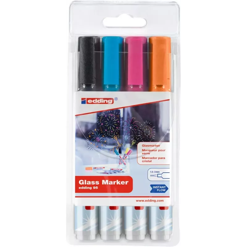 Rotulador para vidrio Edding 95 punta redonda negro azul naranja rosa