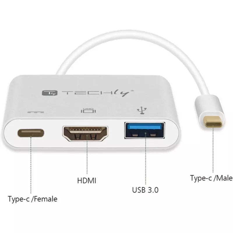 Dock para portátil/replicador de puertos Techly IADAP USB31-HDMIPTY cableado USB 3.2 Gen 1 (3.1 Gen 1) Type-C plateado