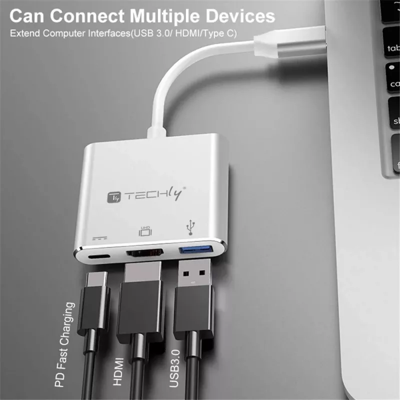Dock para portátil/replicador de puertos Techly IADAP USB31-HDMIPTY cableado USB 3.2 Gen 1 (3.1 Gen 1) Type-C plateado