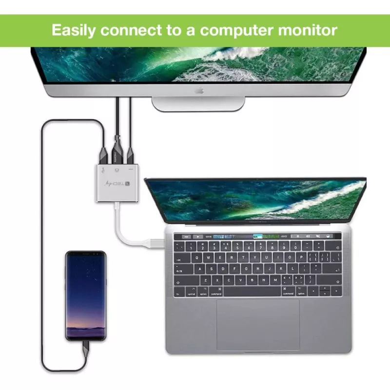 Dock para portátil/replicador de puertos Techly IADAP USB31-HDMIPTY cableado USB 3.2 Gen 1 (3.1 Gen 1) Type-C plateado