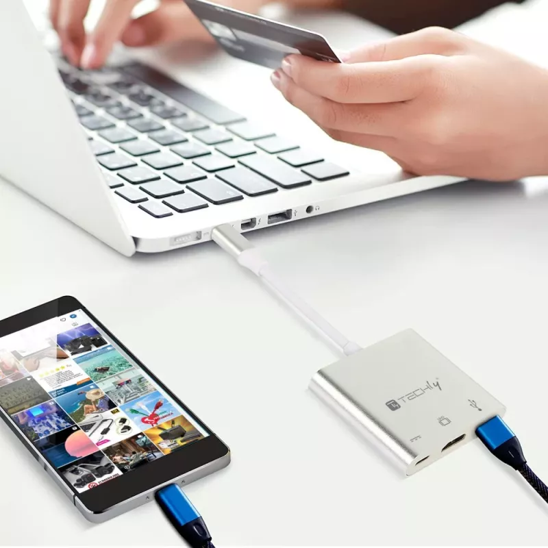 Dock para portátil/replicador de puertos Techly IADAP USB31-HDMIPTY cableado USB 3.2 Gen 1 (3.1 Gen 1) Type-C plateado