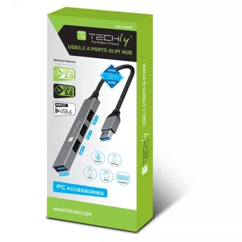 Dock para portátil/replicador de puertos Techly IUSB32-HUB4A-3U2SLS Cableado USB 3.2 Gen 1 (3.1 Gen 1) Tipo-A Gris