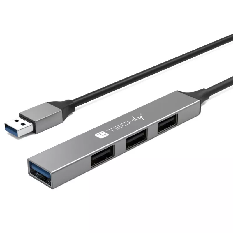 Dock para portátil/replicador de puertos Techly IUSB32-HUB4A-3U2SLS Cableado USB 3.2 Gen 1 (3.1 Gen 1) Tipo-A Gris