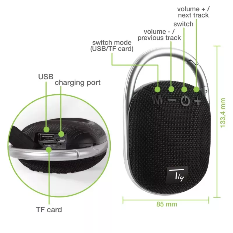 Altavoz portátil/fiesta Techly ICASBL321BK Mono altavoz portátil Negro 5 W