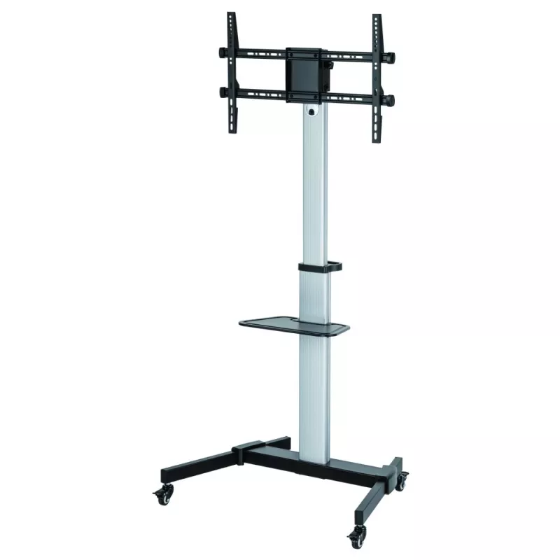 Soporte de suelo con bandeja Techly para TV LCD/LED 37-86 inch, 200 x 200 mm, 600 x 400 mm, -10 - 5°, 180°, Aluminio, Plástico, Acero, Negro, Gris