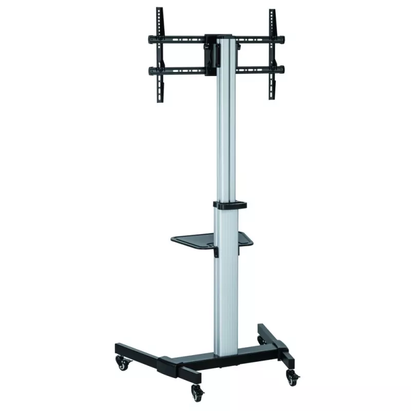 Soporte de suelo con bandeja Techly para TV LCD/LED 37-86 inch, 200 x 200 mm, 600 x 400 mm, -10 - 5°, 180°, Aluminio, Plástico, Acero, Negro, Gris