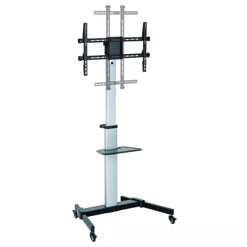 Soporte de suelo con bandeja Techly para TV LCD/LED 37-86 inch, 200 x 200 mm, 600 x 400 mm, -10 - 5°, 180°, Aluminio, Plástico, Acero, Negro, Gris