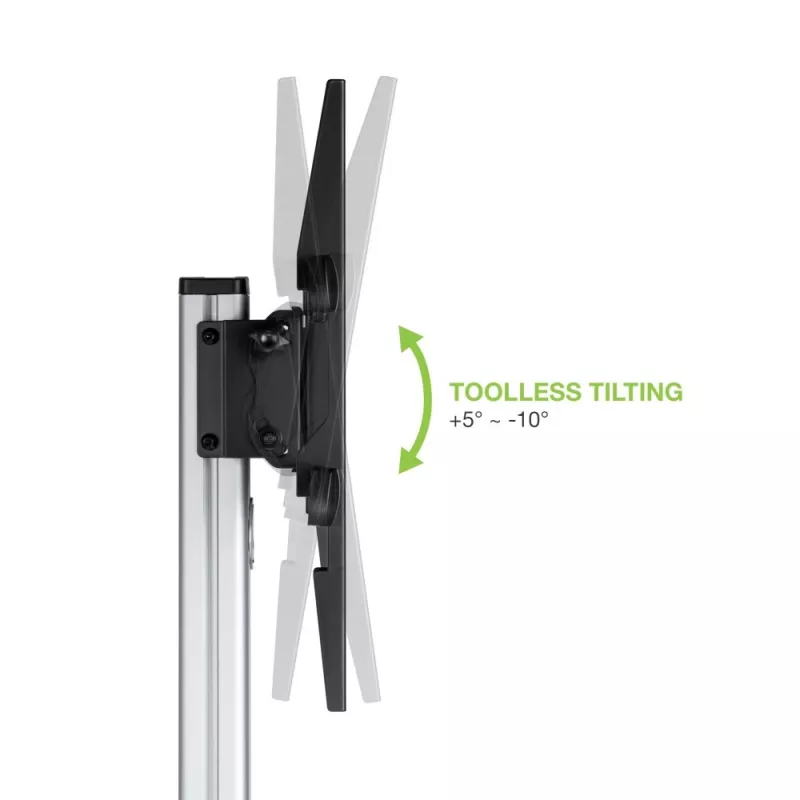 Soporte de suelo con bandeja Techly para TV LCD/LED 37-86 inch, 200 x 200 mm, 600 x 400 mm, -10 - 5°, 180°, Aluminio, Plástico, Acero, Negro, Gris