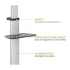 Soporte de suelo con bandeja Techly para TV LCD/LED 37-86 inch, 200 x 200 mm, 600 x 400 mm, -10 - 5°, 180°, Aluminio, Plástico, Acero, Negro, Gris
