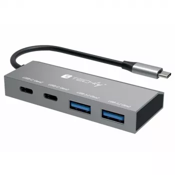 Techly IUSB32C-HUB4AC2 Dock para portátil/replicador de puertos con cable USB 3.2 Gen 1 (3.1 Gen 1) Type-C plateado