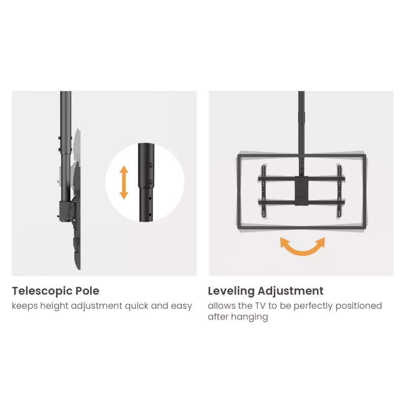 Soporte de techo para dos pantallas EQUIP 81,3 cm – 152,4 cm (32 pulgadas–60 pulgadas) (VESA 200x200–600x400, máx. 80 kg, orientable ±180°), negro