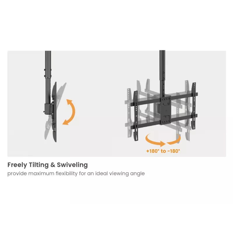 Soporte de techo para dos pantallas EQUIP 81,3 cm – 152,4 cm (32 pulgadas–60 pulgadas) (VESA 200x200–600x400, máx. 80 kg, orientable ±180°), negro