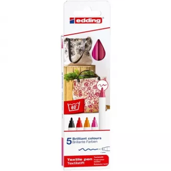 Rotuladores Edding 4600 set — 5 colores (negro, carmesí, naranja, rosa, rojo), punta redonda