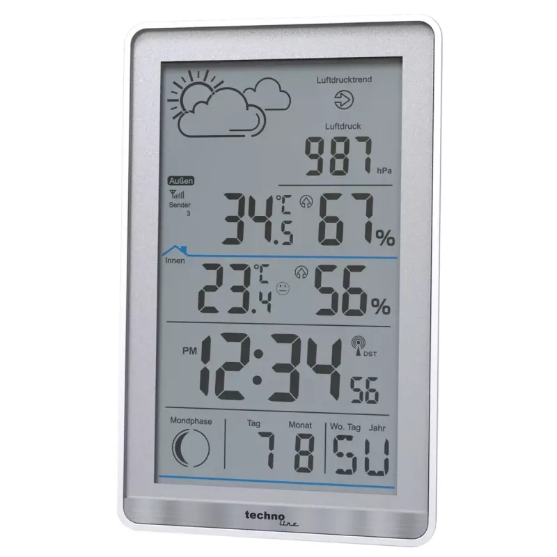 Estación meteorológica Technoline con indicación de temperatura interior y exterior y barómetro